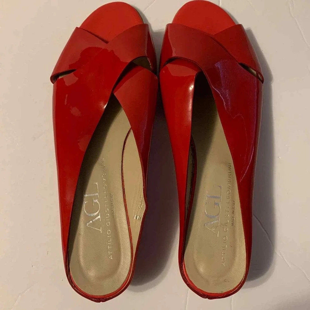 AGL Red Patent‎ Leather Slip On Sandals Open Toe Women's EU Size 38.5